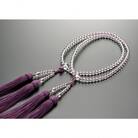 女性用二輪数珠　本水晶　正絹細房　濃藤色　桐箱入