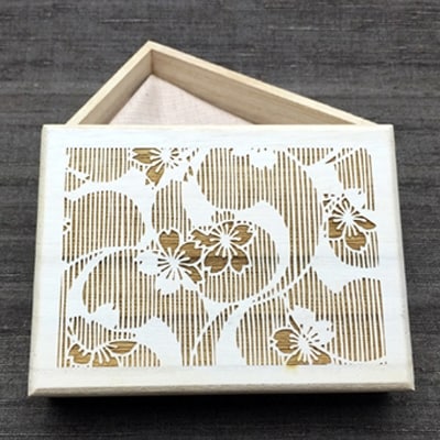 伊勢型紙文様の宝箱【桜に巴】収納　卓上整理