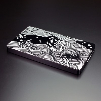名刺ケース　ジュラルミン削り出し【波にうさぎ】BLACK