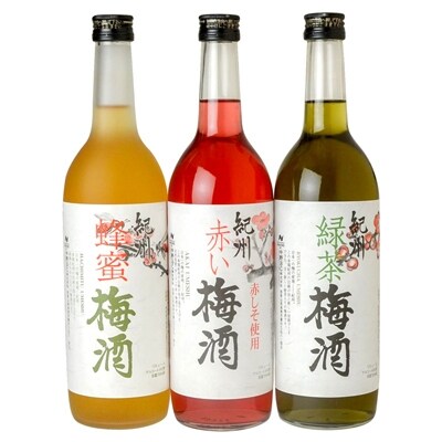 紀州3色梅酒/720ml3本セット化粧箱入/【赤い梅酒】【緑茶梅酒
