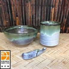 松代焼　ご飯セット(めし茶碗・湯呑・はし置き各1点計3点セット)