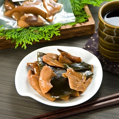 滋賀県竜王町産ヘルシーきのこ「足太あわび茸」の山椒煮と昆布煮の【佃煮6袋セット】箱入り