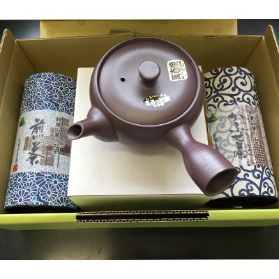 鈴鹿山麓のかぶせ茶と煎茶の缶入り急須セット