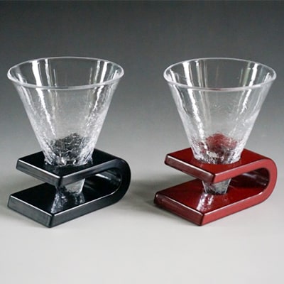 木Glass japan ツツミ台 2客セット(黒・古代朱)