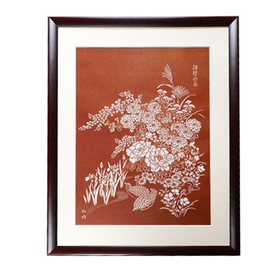 伊勢型紙額 四季の花