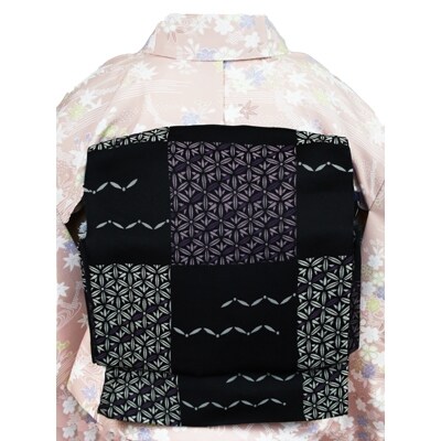 車いす用着物レンタル3日間【小紋:桃色  桜 紅葉柄　太鼓帯:黒色  格子柄(草履付き)】