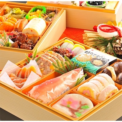 【さとふる限定】<2019年新春>むつ市三段重特製おせち 本州最北陸奥の国 4つの海の贈り物「四宝」