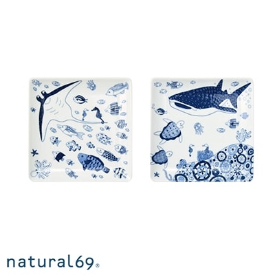 natural69　cocomarine　正角皿2枚セット　マンタ/ジンベイザメ QA03