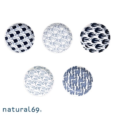 natural69　Janke　豆皿5枚セット　色/白バク/色/白ツバメ/縞アルパカ QA08
