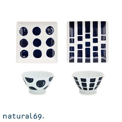 natural69　swatch　正角皿2枚 お茶碗2個　計4個　パレット/ポロック QA25