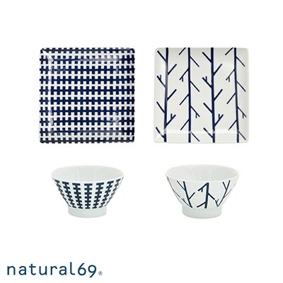 natural69　swatch　正角皿2枚 お茶碗2個　計4個セット　ジップ/ウッディ QA26