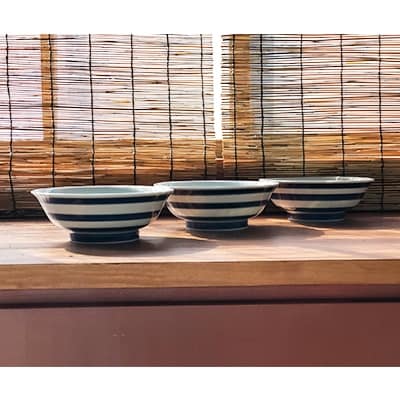【波佐見焼】軽量ラーメン鉢 3個セット ネイビーライン OA56