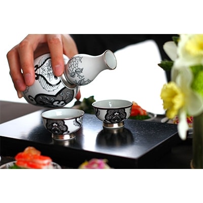 ARITA PORCELAIN LAB　古伊万里草花紋 プラチナ・半酒器セット