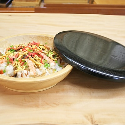 ちらし寿司の器浅33cm蓋付(黒) ヒノキしゃもじ・ヒノキ箸5膳セット