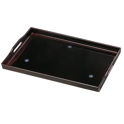 紀州漆器　長手盆　溜塗　貝張やまと梅　48cm