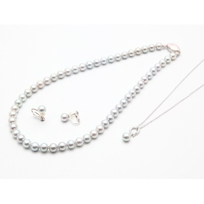 あこや本真珠グレーネックレス7~7.5mm 約38cmイヤリング・ネックペンダント付き