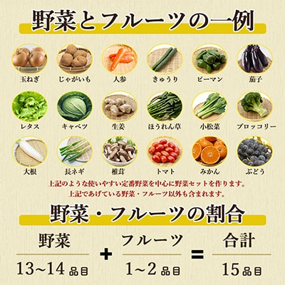 【発送月固定定期便】厳選野菜セット 果物付き 15品目 詰め合わせ (時津町)全12回