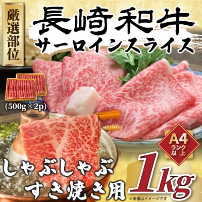 【厳選部位】【A4～A5】長崎和牛サーロインしゃぶしゃぶすき焼き用　500g×2p(時津町)