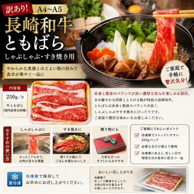 訳あり!【A4～A5】長崎和牛ともばらしゃぶしゃぶすき焼き用 500g(250g×2p)