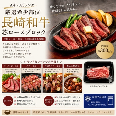 【A4～A5】【厳選希少部位】長崎和牛芯ロースブロック 約900g(300g×3p)