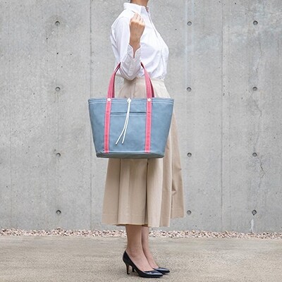 【一澤信三郎帆布】綿帆布製手さげかばん H-04(中)/青ねず(赤)