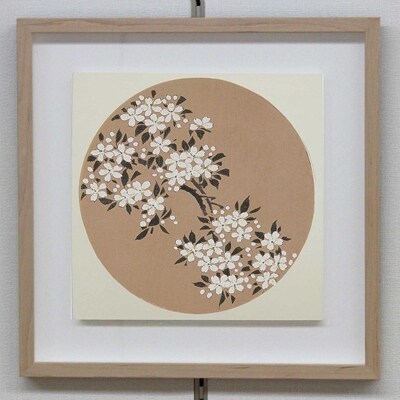 【芸艸堂】伊藤若冲 木版画　桜の花卉天井画パネル仕立て額装