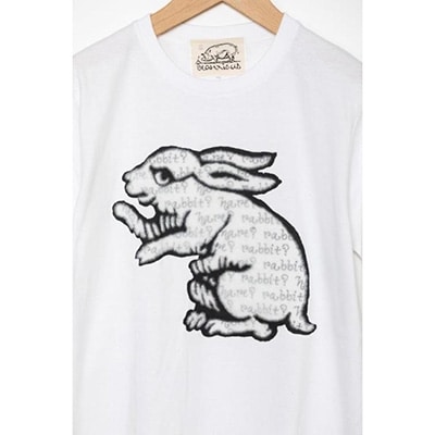 【beanxious(ビーアンキシャス)】直植毛フロッキーTシャツ　ウサギ白　(XLサイズ)