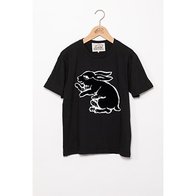 【beanxious(ビーアンキシャス)】直植毛フロッキーTシャツ　ウサギ黒　(Lサイズ)