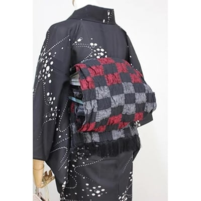 【Kyoto SILK Hannari】西陣織兵児帯　市松《黒・赤》