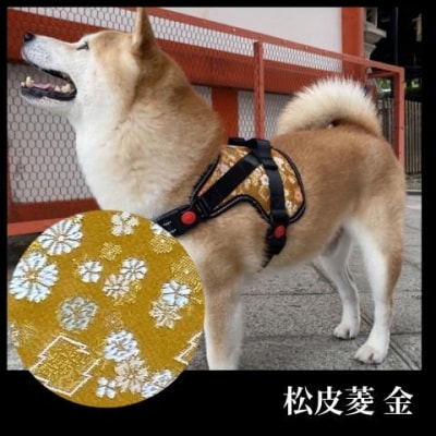 【 京都西陣金襴織 】中型犬ハーネス 華(松皮菱 金)【柴犬コウタのハッピィショップ】