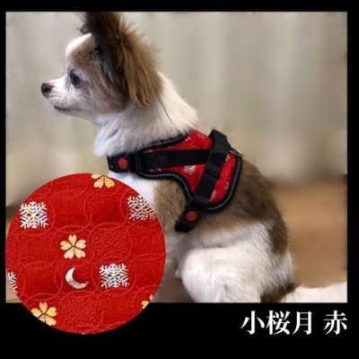 【 京都西陣金襴織 】小型犬ハーネス 華(小桜月 赤)【柴犬コウタのハッピィショップ】