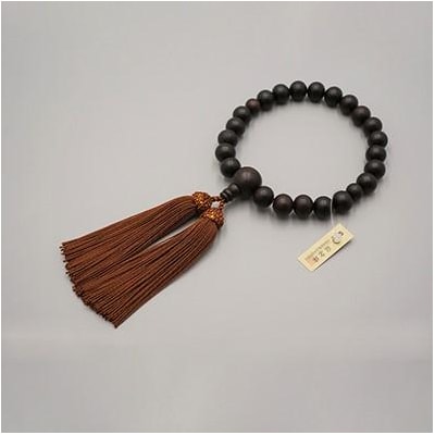 【神戸珠数店】〈京念珠〉艶消し縞黒檀 男性用数珠【ふくさ付き】|京都 人気 数珠 仏具 メンズ