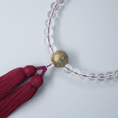 【神戸珠数店】〈京念珠〉空女華薩摩「黒地金彩」特上水晶 女性用数珠|京都 念珠 仏具