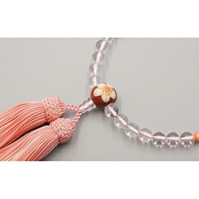 【神戸珠数店】〈京念珠〉清水焼 水晶/珊瑚 女性用数珠|京都 念珠 仏具