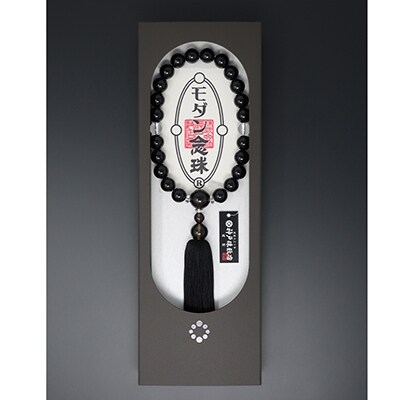 【神戸珠数店】〈京念珠〉モダン念珠 黒オニキス/水晶/茶水晶 男性用数珠【数珠袋付き】|京都 念珠
