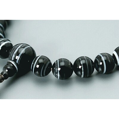【京念珠】 黒縞メノウ 22玉 正絹頭房【土屋念珠店/男性用/メンズ/念珠/略式/3651】