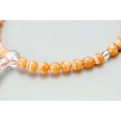 【京念珠】縞メノウ 7mm玉 水晶 正絹頭房【土屋念珠店/女性用/レディース/念珠/略式/3776】