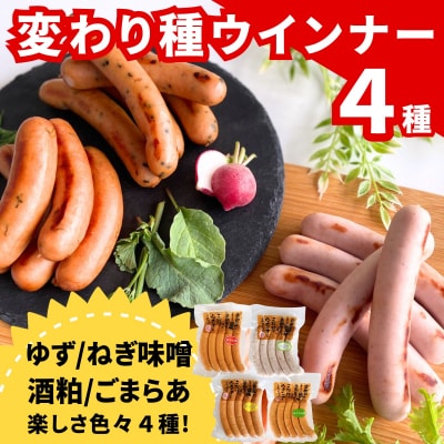 【京都特産ぽーく】変わり種ウインナー 4種 食べ比べセット|人気 ゆず 酒粕 ネギ味噌 ごまらあ
