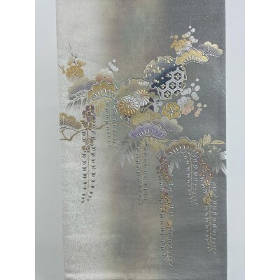 【光映工芸】京都発!伝統工芸品　袋帯(雪輪松藤 グレー地 引箔) ≪着物・訪問着の格式を上げる帯≫