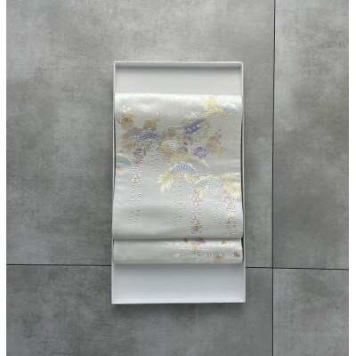 【光映工芸】京都発!伝統工芸品　袋帯(雪輪松藤 白地 引箔) ≪着物・訪問着の格式を上げる帯≫