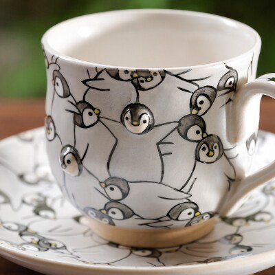 【小手鞠窯】コーヒー碗皿(ペンギン尽くし ひな)