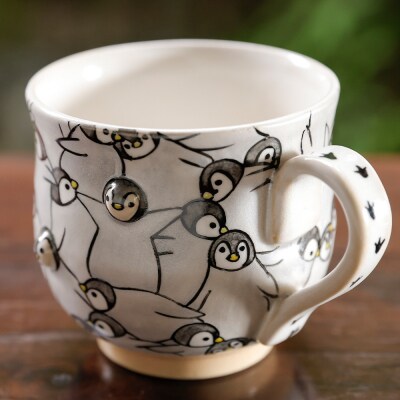 【小手鞠窯】コーヒー碗皿(ペンギン尽くし ひな)