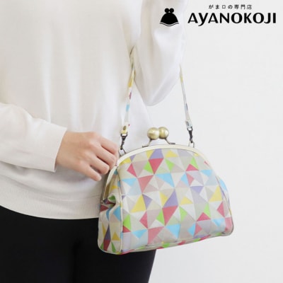 【AYANOKOJI】大玉がま口ハンドバッグ(帯地風車柄　白)