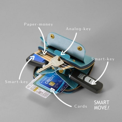 【洛景工房】ウォレットキーケース「SMART MOVE!」<すんずり川床(水色)>