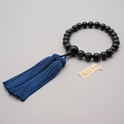 【神戸珠数店】〈京念珠〉 青虎眼石 男性用数珠【数珠袋付き】|京都 念珠 仏具