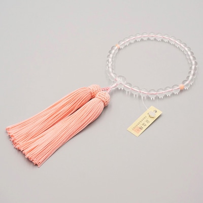 【神戸珠数店】〈京念珠〉 水晶 珊瑚入り 女性用数珠【数珠袋付き】|京都 念珠 仏具