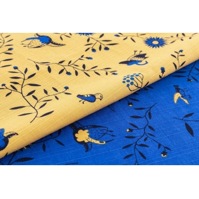 【丸和商業】綿小 風呂敷「UDKCふろしき～生命樹～」ブルー+イエロー2枚セット