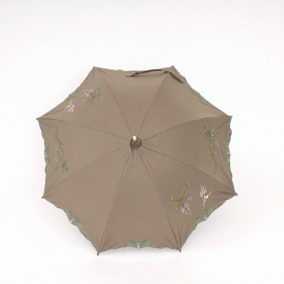 【シノワズリーモダン京都】女優日傘プレミアム 花鳥刺繍かわず張り晴雨兼用日傘(カーキ)