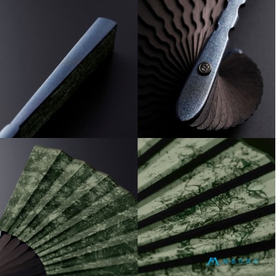 藤巻百貨店別注創業300年白竹堂×伝統工芸士重野泰正 鹿革(ディアスキン)京鹿の子絞り扇子 グリーン