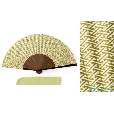 藤巻百貨店オリジナル「白竹堂×長谷川松寿堂」京友禅和紙紗綾形扇子【グリーン】